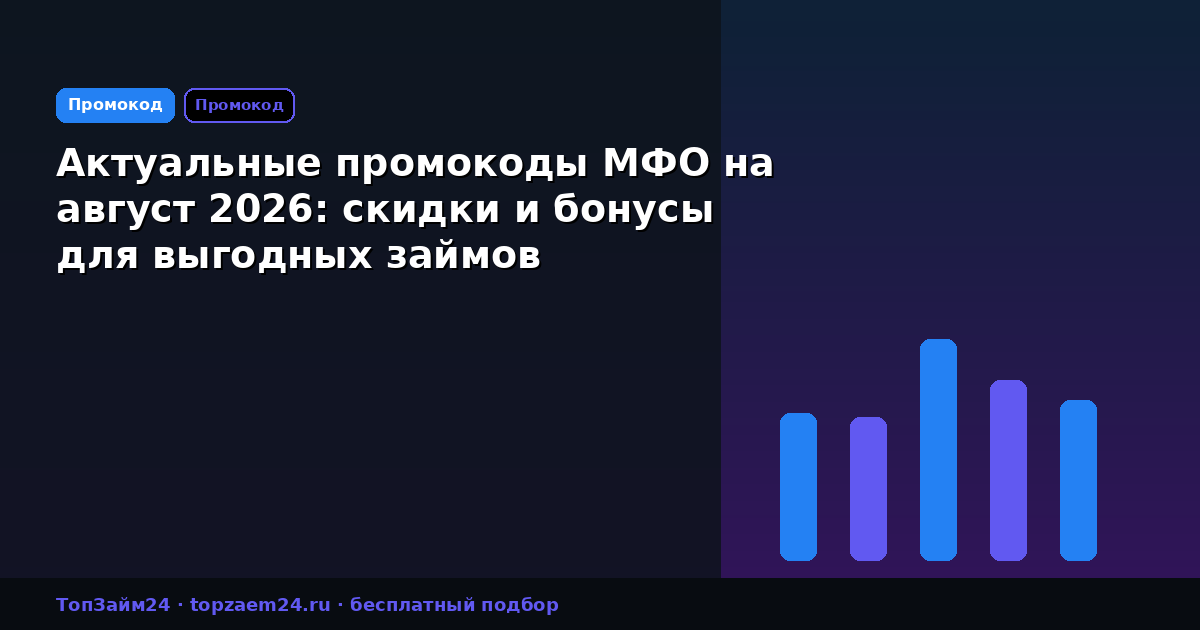 Актуальные промокоды МФО на август 2026: скидки и бонусы для выгодных займов
