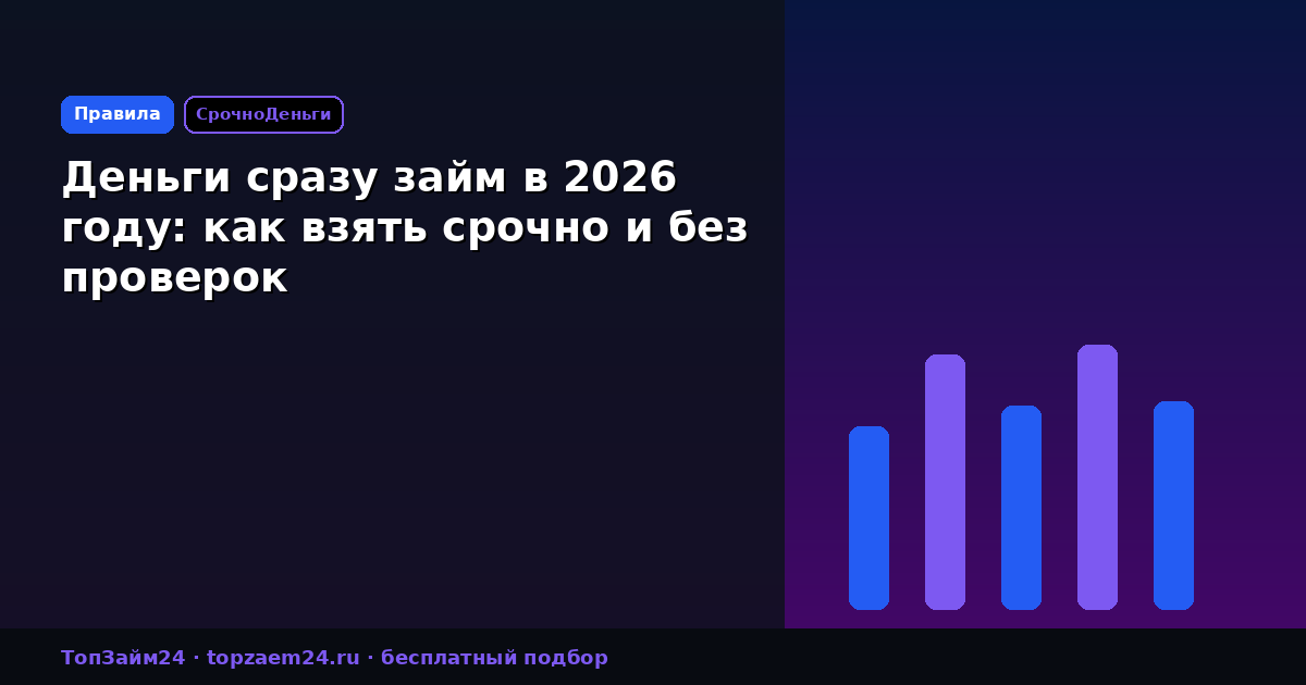 Деньги сразу займ в 2026 году: как взять срочно и без проверок