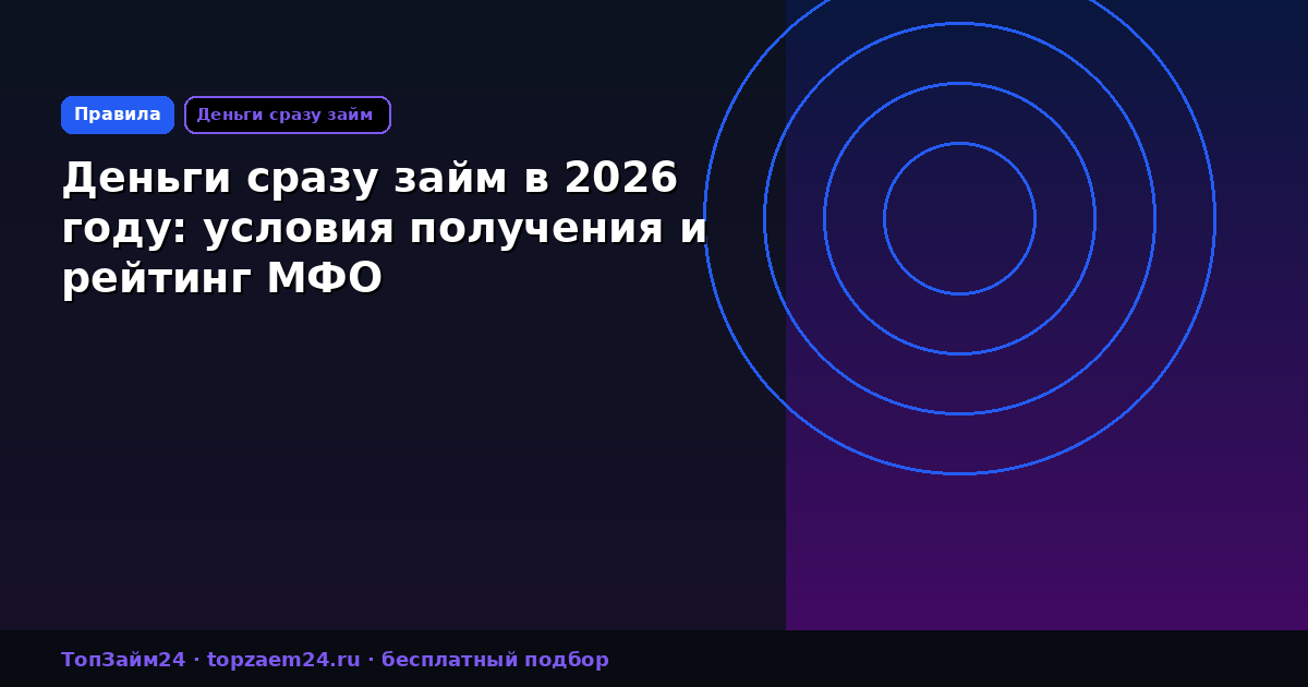 Деньги сразу займ в 2026 году: условия получения и рейтинг МФО