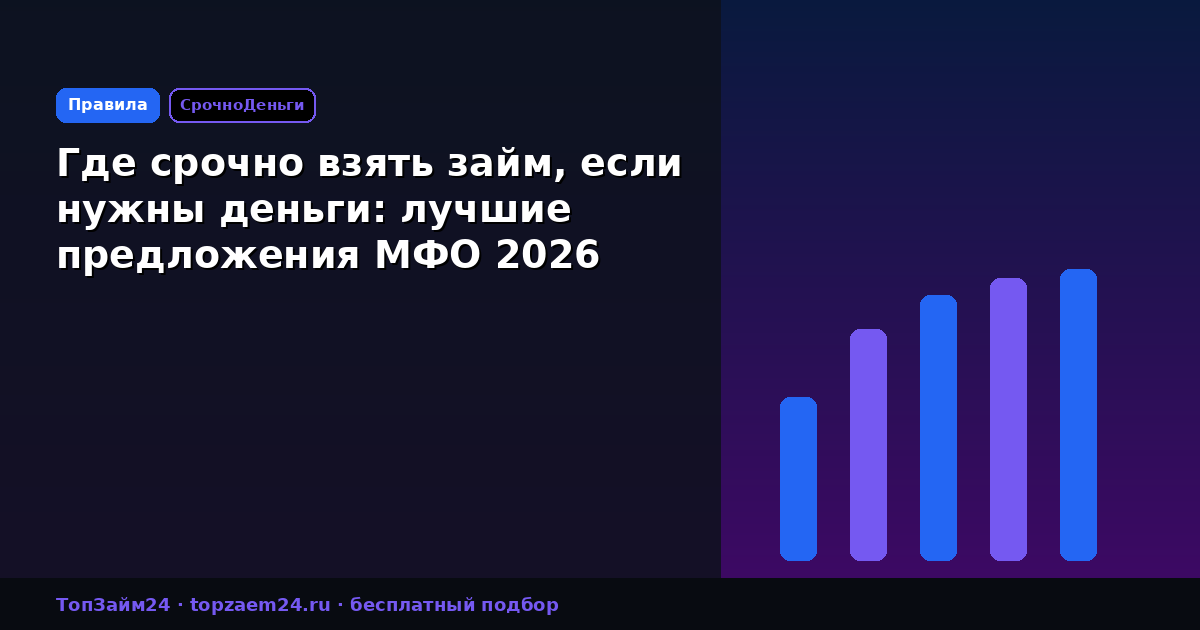 Где срочно взять займ, если нужны деньги: лучшие предложения МФО 2026