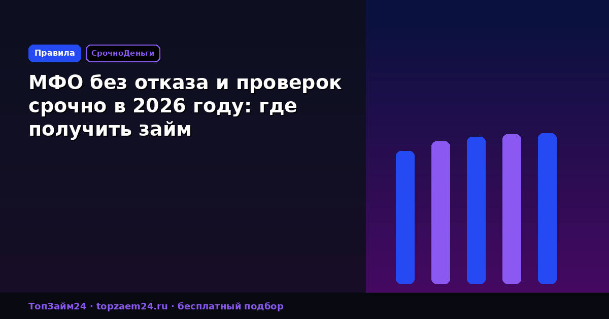 МФО без отказа и проверок срочно в 2026 году: где получить займ