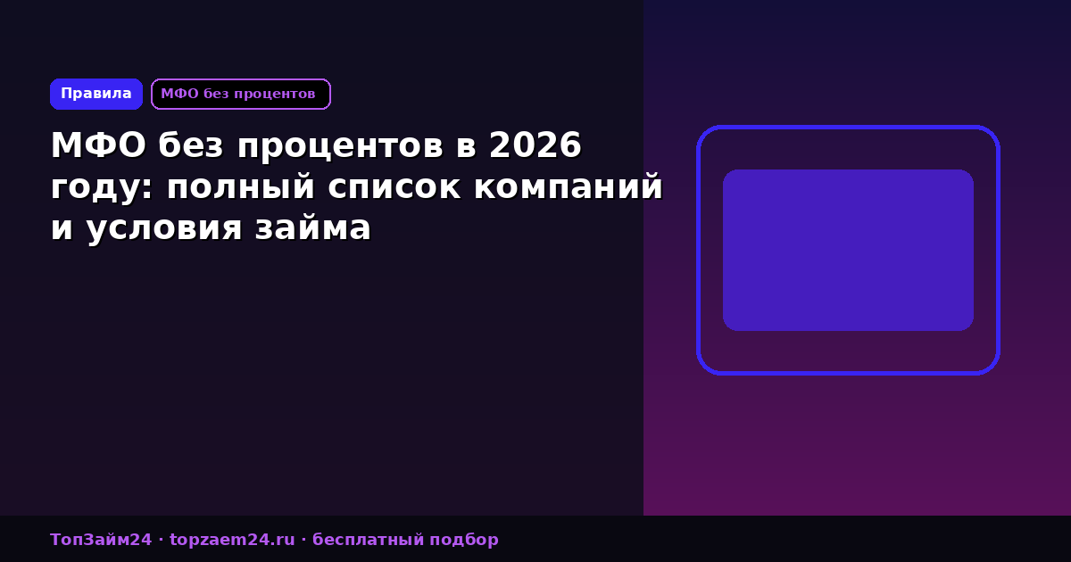 МФО без процентов в 2026 году: полный список компаний и условия займа