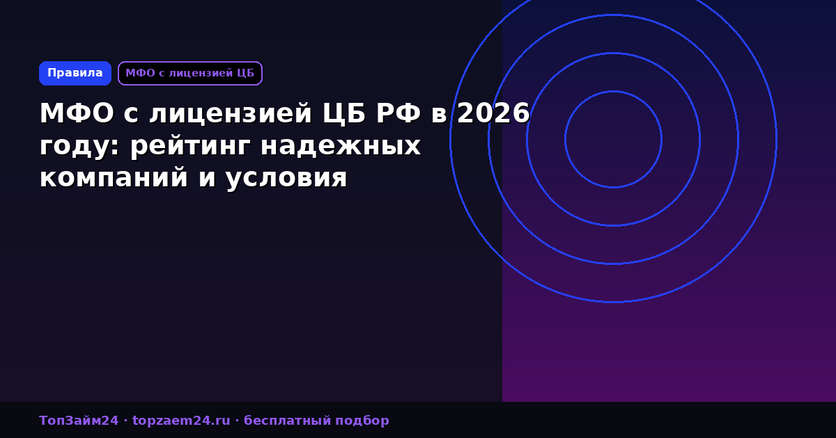 МФО с лицензией ЦБ РФ в 2026 году: рейтинг надежных компаний и условия