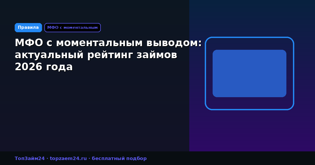 МФО с моментальным выводом: актуальный рейтинг займов 2026 года