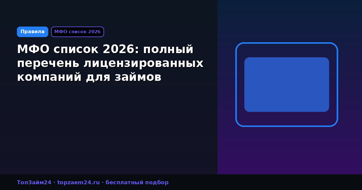 МФО список 2026: полный перечень лицензированных компаний для займов