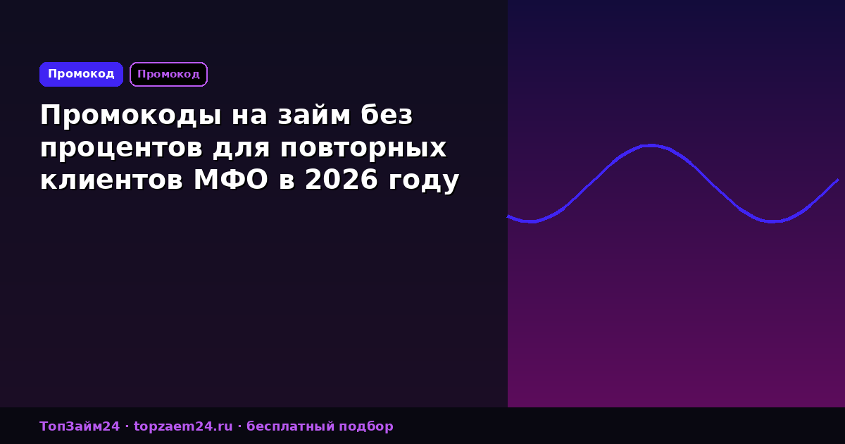 Промокоды на займ без процентов для повторных клиентов МФО в 2026 году