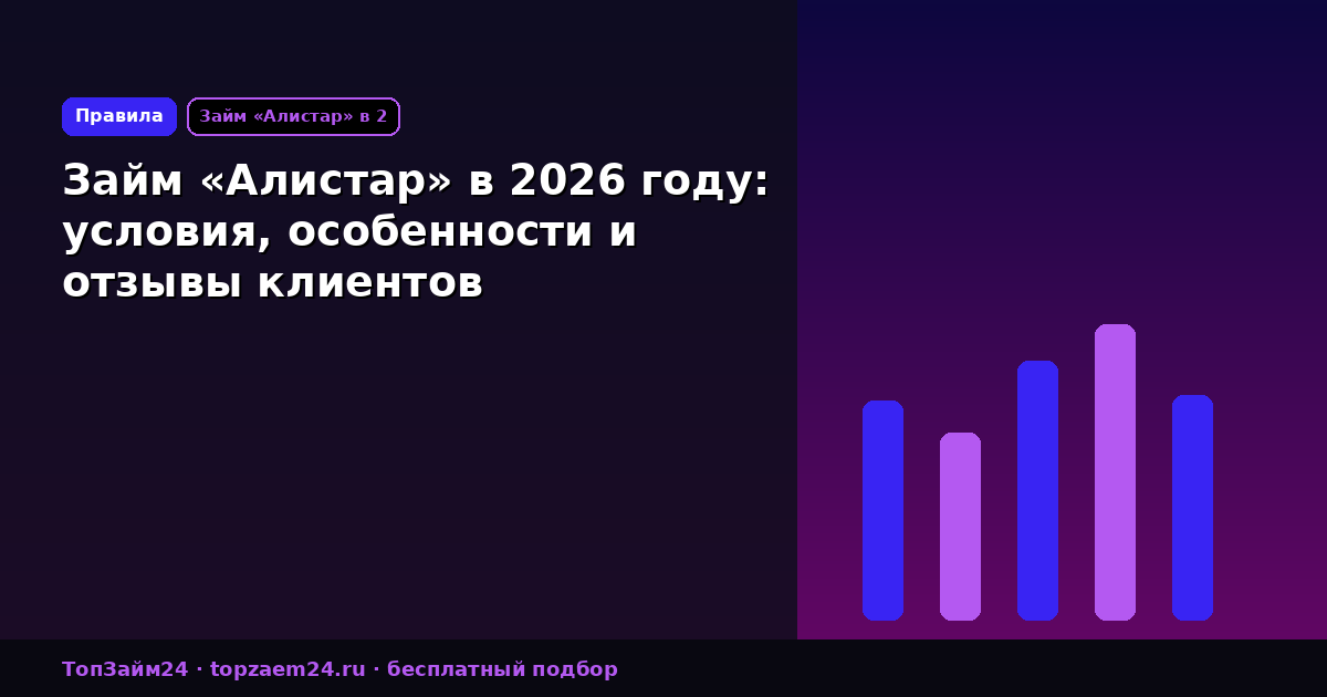 Займ «Алистар» в 2026 году: условия, особенности и отзывы клиентов