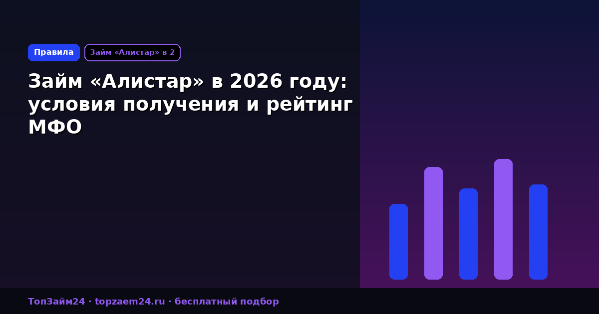 Займ «Алистар» в 2026 году: условия получения и рейтинг МФО