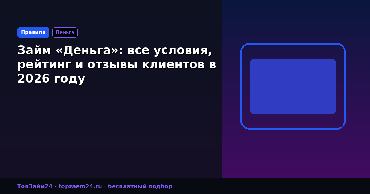 Займ «Деньга»: все условия, рейтинг и отзывы клиентов в 2026 году