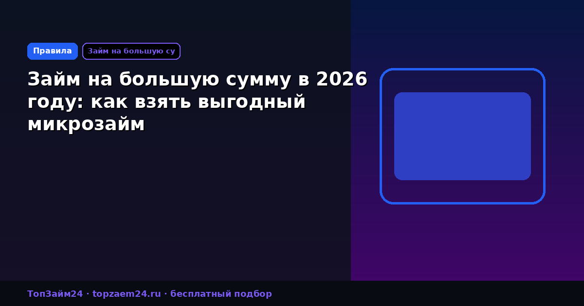 Займ на большую сумму в 2026 году: как взять выгодный микрозайм
