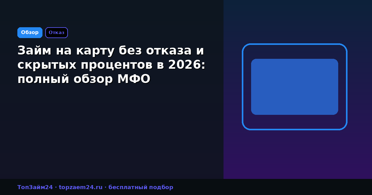 Займ на карту без отказа и скрытых процентов в 2026: полный обзор МФО