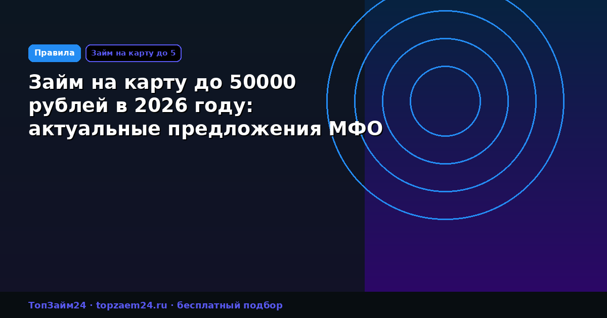 Займ на карту до 50000 рублей в 2026 году: актуальные предложения МФО