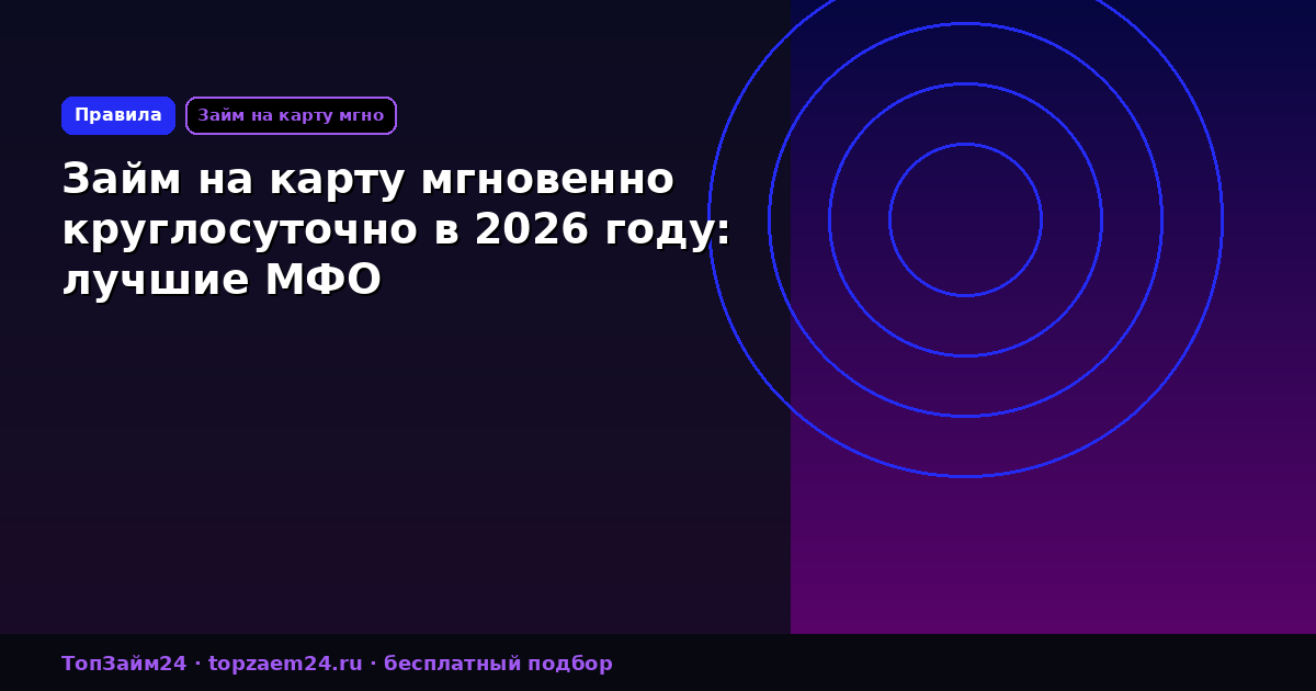 Займ на карту мгновенно круглосуточно в 2026 году: лучшие МФО