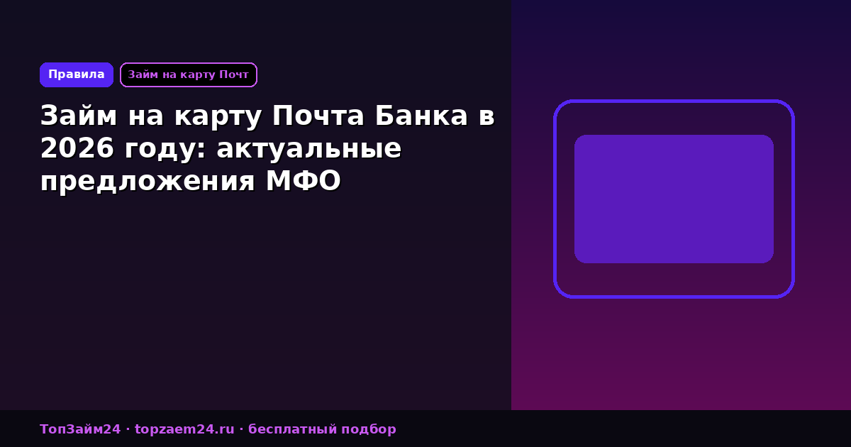 Займ на карту Почта Банка в 2026 году: актуальные предложения МФО