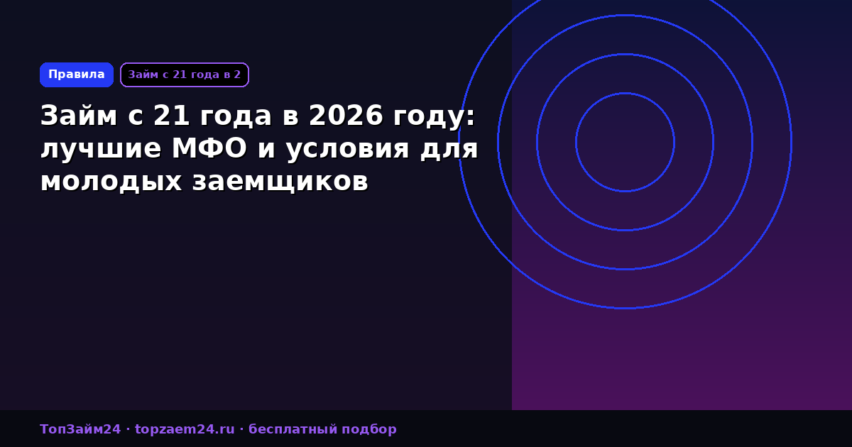 Займ с 21 года в 2026 году: лучшие МФО и условия для молодых заемщиков
